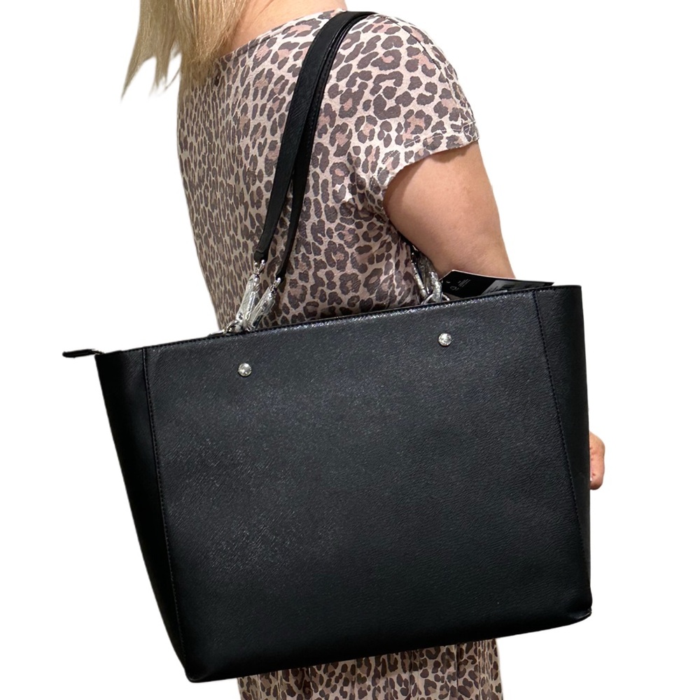 Karl Lagerfeld Black Tote with Patches & Charm Accents size 14 1/4 x 11 1/2” New - Picture 12 of 17